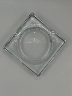 Cendrier vintage carré en verre, design bloc minimaliste
