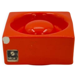 Cendrier vintage en céramique orange Sicart