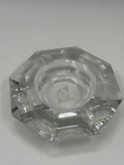 Cendrier vintage en verre cristal taillé à motif diamant, forme allongée