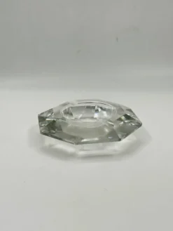 Cendrier vintage en verre cristal taillé à motif diamant, forme allongée