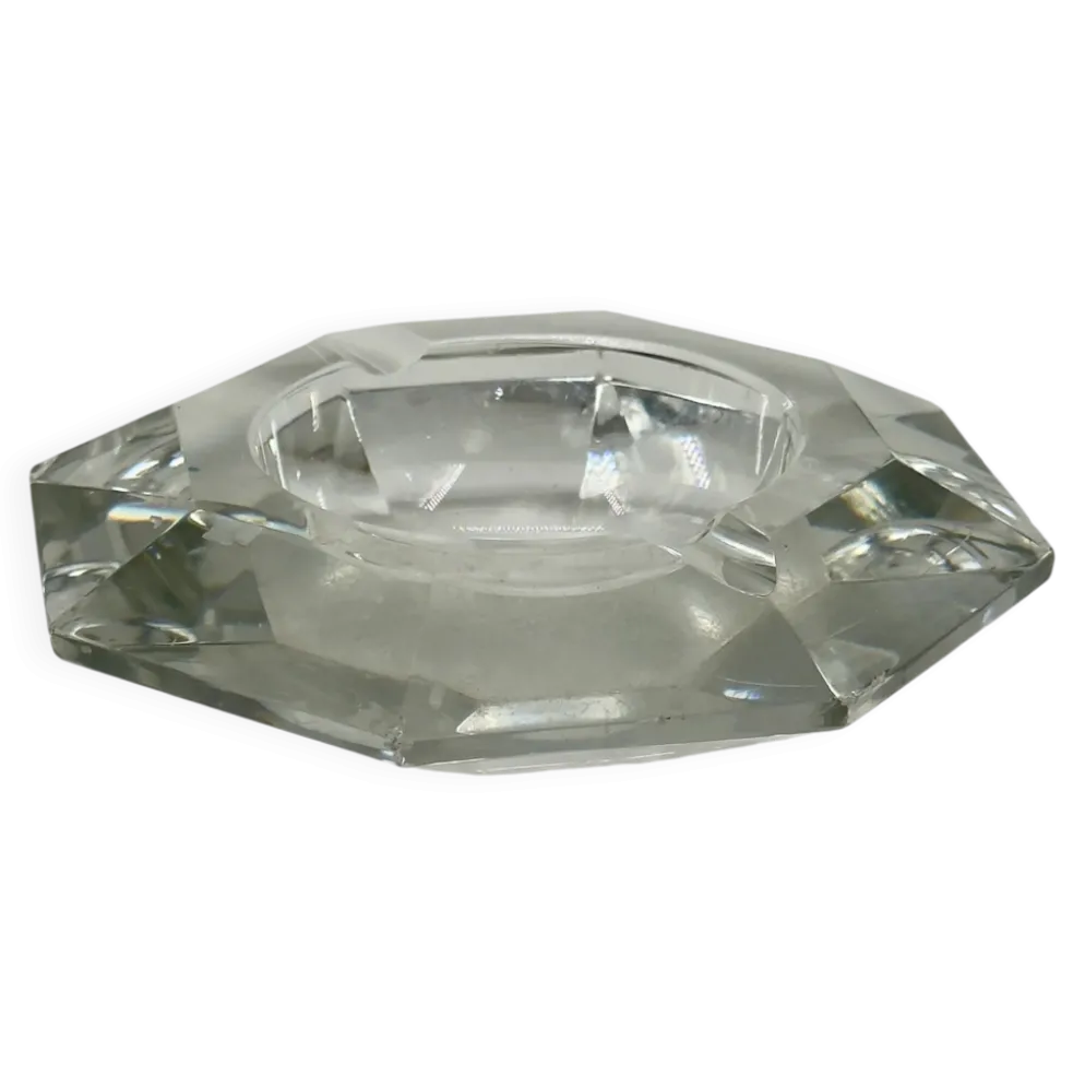 Cendrier vintage en verre cristal taillé à motif diamant, forme allongée