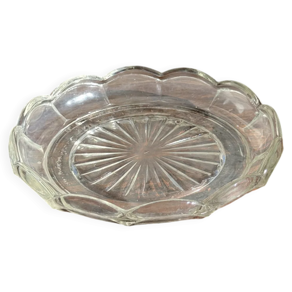 Cendrier vintage en verre moulé en forme de fleur D14 H2,5