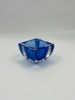 Cendrier vintage en verre sommerso style Murano, bleu cobalt