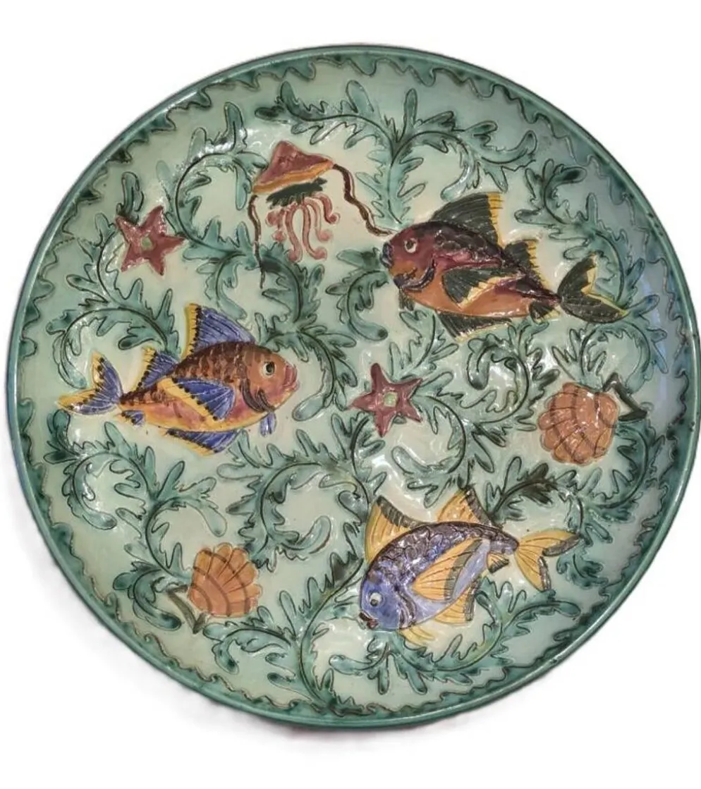 Cerart Monaco Plat Rond Sur Petit Pied Céramique Emaillée Vers 1950
