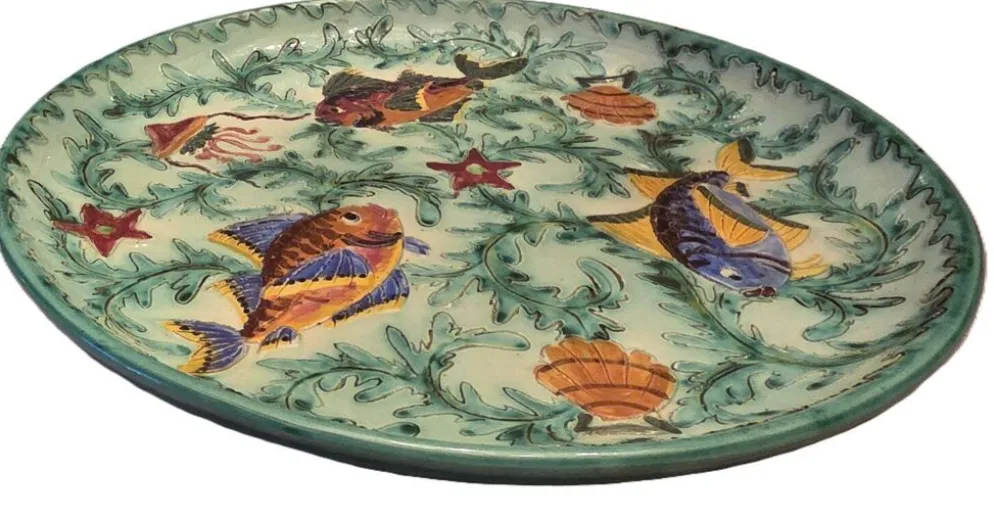 Cerart Monaco Plat Rond Sur Petit Pied Céramique Emaillée Vers 1950