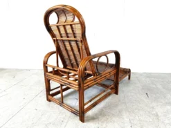 Chaise de jardin, chaise longue en rotin et bambou, années 1950
