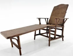 Chaise longue Art Déco française en bambou et osier