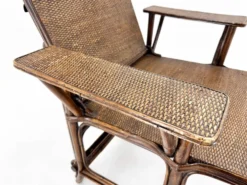 Chaise longue Art Déco française en bambou et osier