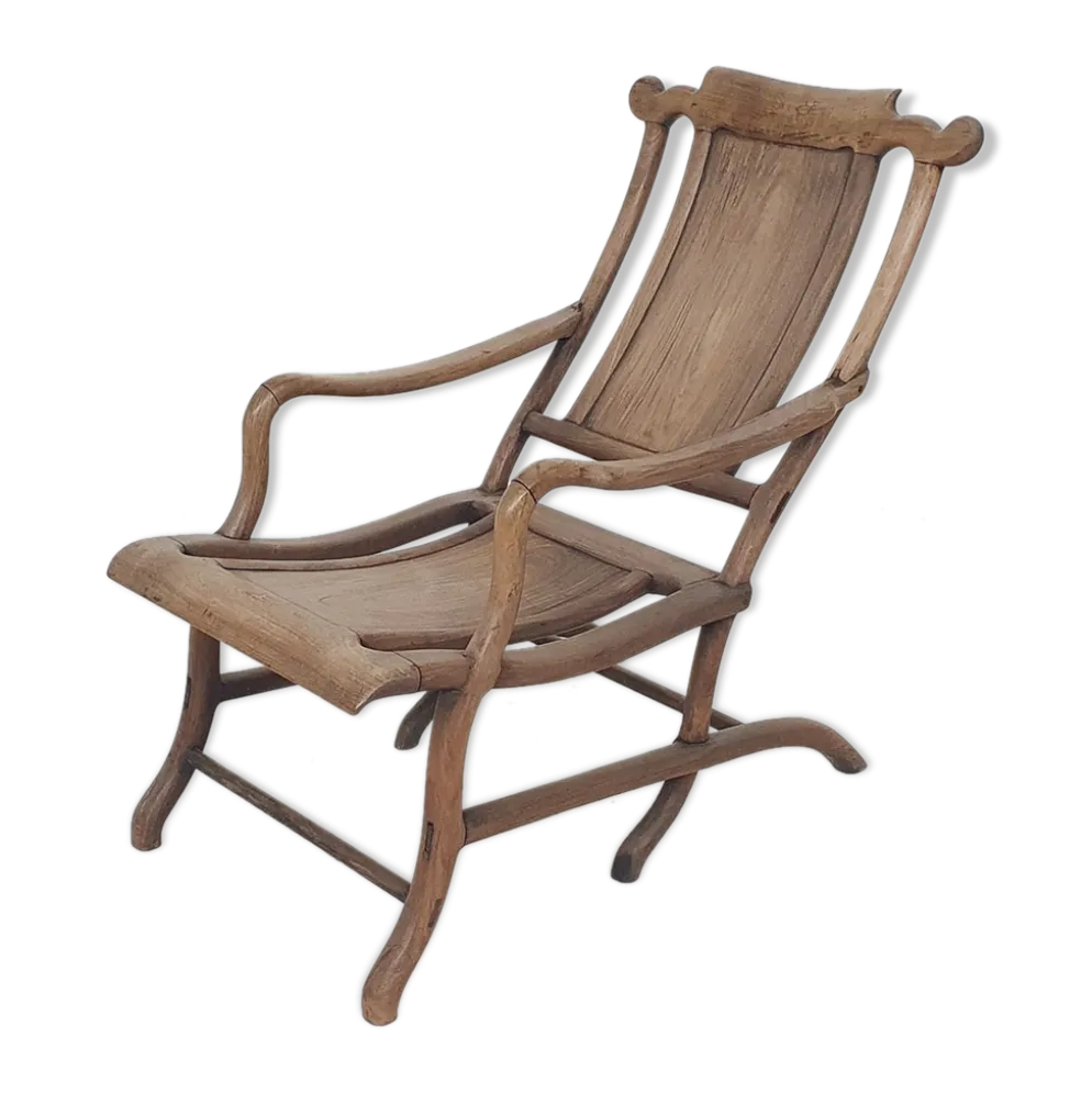 Chaise longue chinoise du 19ème siècle en bois massif