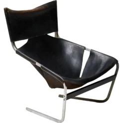 Chaise longue Pierre Paulin F444 en cuir noir - Tout original, Vintage