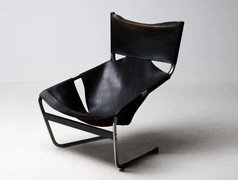 Chaise longue Pierre Paulin F444 en cuir noir - Tout original, Vintage