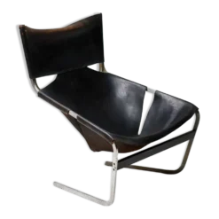Chaise longue Pierre Paulin F444 en cuir noir - Tout original, Vintage