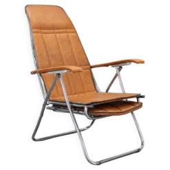 Chaise longue pliante italienne des années 1970 avec revêtement en similicuir