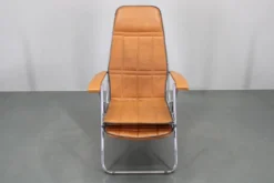 Chaise longue pliante italienne des années 1970 avec revêtement en similicuir