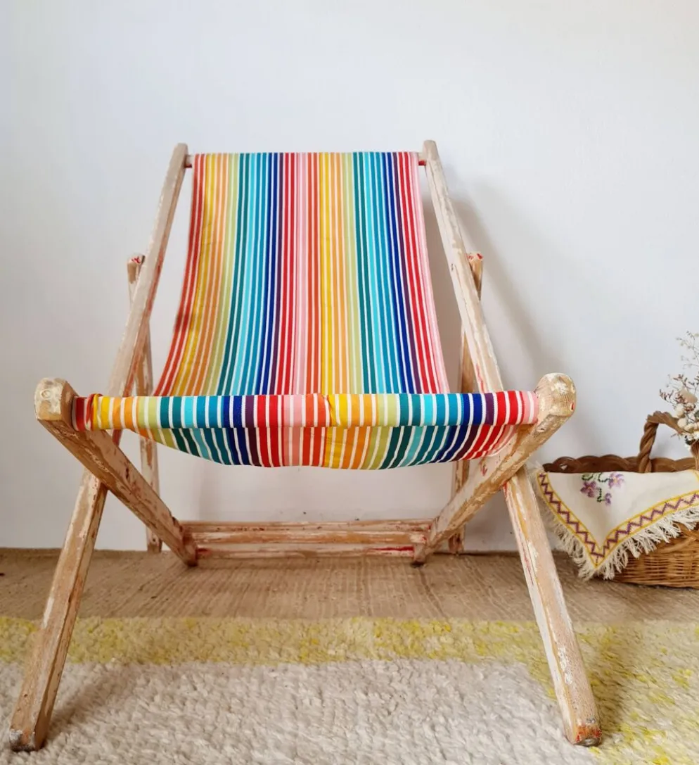 Chaise longue - Transat ancien tissu rayures