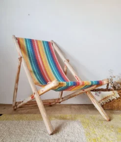 Chaise longue - Transat ancien tissu rayures