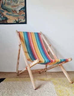 Chaise longue - Transat ancien tissu rayures