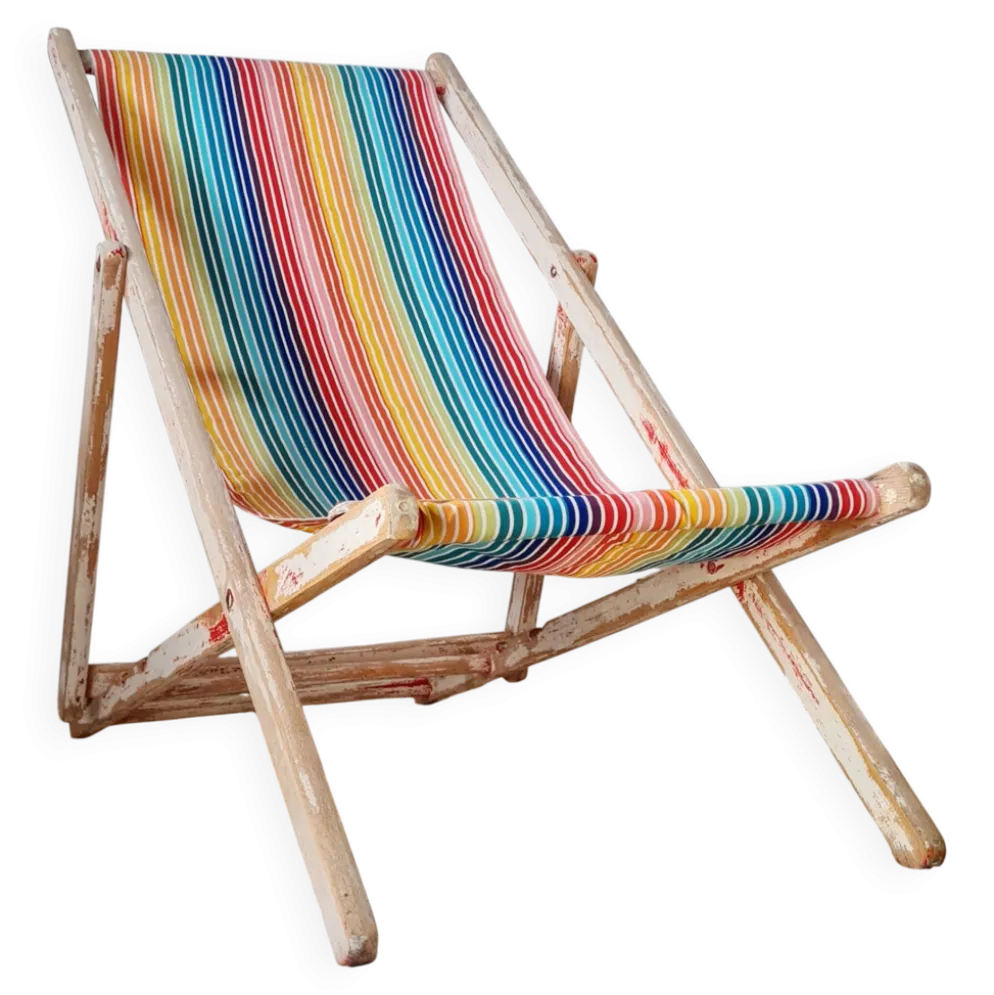 Chaise longue - Transat ancien tissu rayures