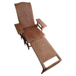 Chaise longue, transat en osier et rotin vintage