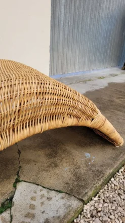 Chaise longue transat lit de repos en rotin vintage -1970s