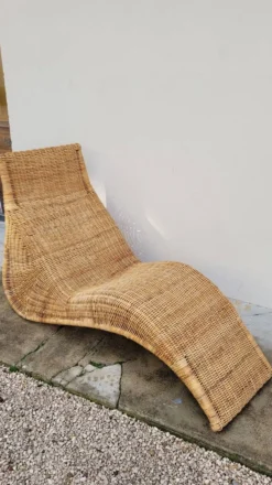 Chaise longue transat lit de repos en rotin vintage -1970s