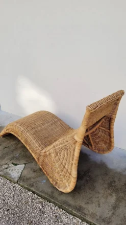 Chaise longue transat lit de repos en rotin vintage -1970s