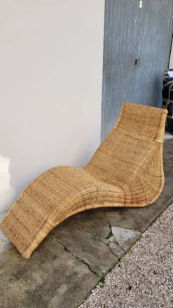 Chaise longue transat lit de repos en rotin vintage -1970s