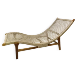 Chaise longue/ transat tressé en teck