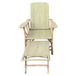 Chaise longue vintage osier rotin