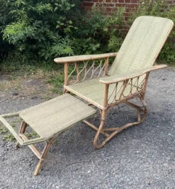 Chaise longue vintage osier rotin