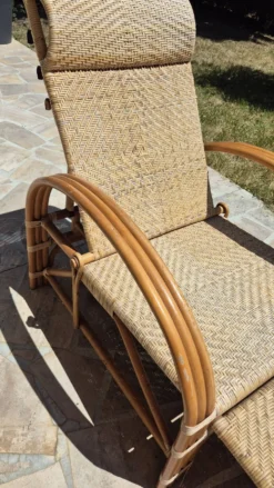 Chaise longue vintage rotin et bambou, circa années 60 Italie
