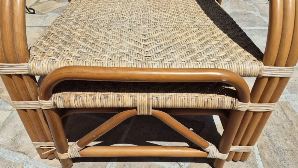 Chaise longue vintage rotin et bambou, circa années 60 Italie