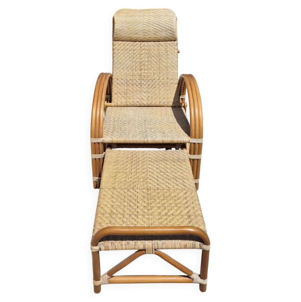 Chaise longue vintage rotin et bambou, circa années 60 Italie