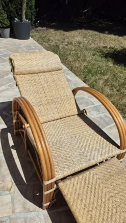 Chaise longue vintage rotin et bambou, circa années 60 Italie