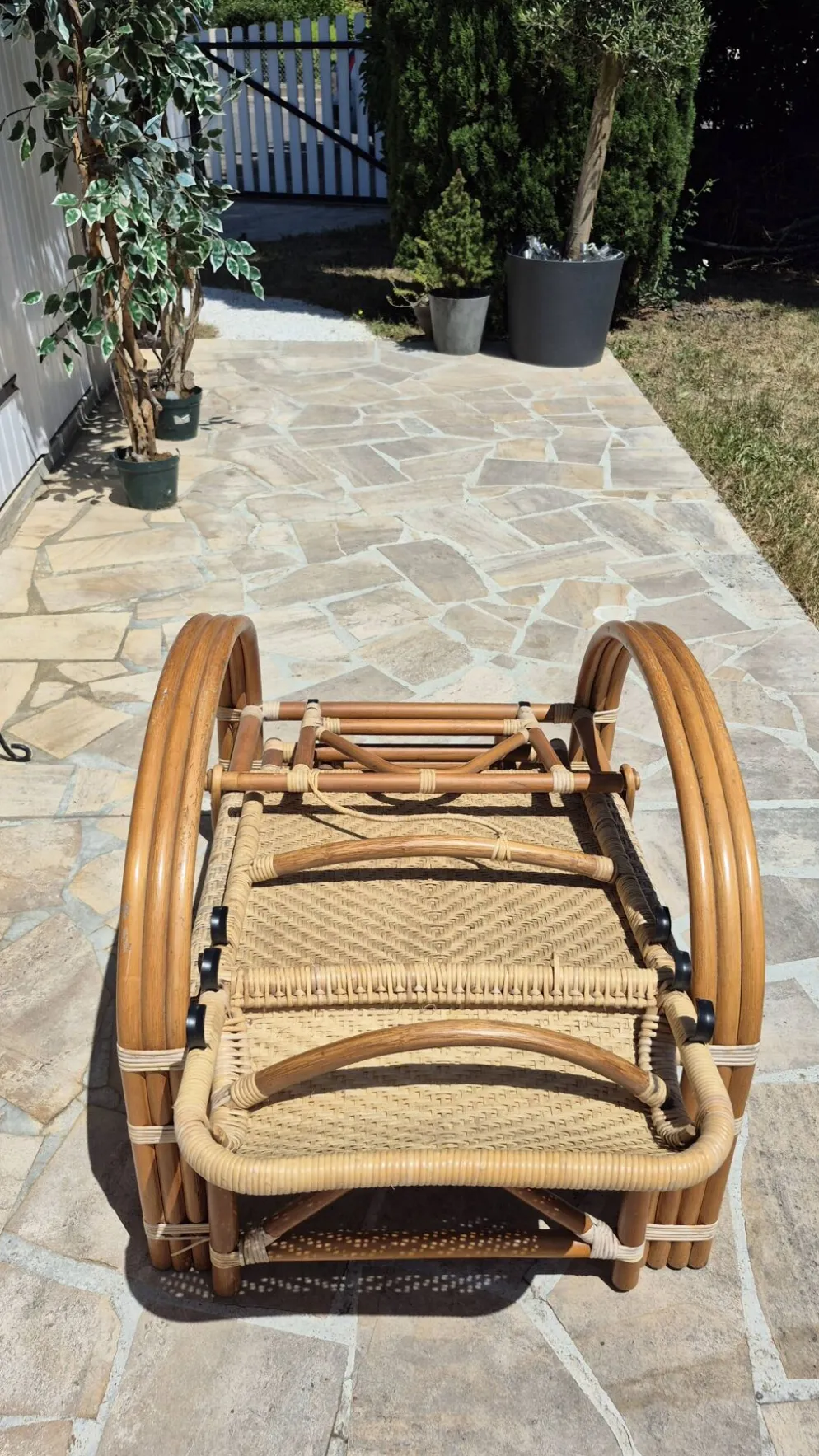 Chaise longue vintage rotin et bambou, circa années 60 Italie