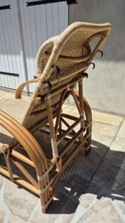 Chaise longue vintage rotin et bambou, circa années 60 Italie