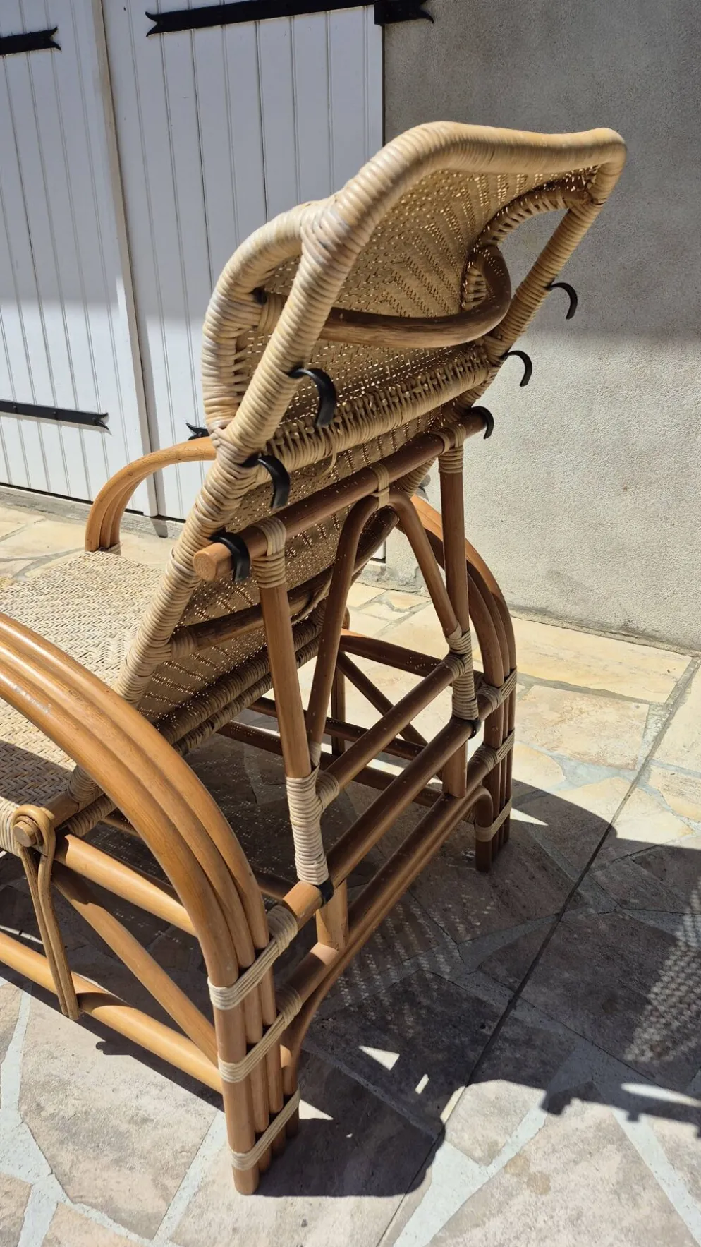 Chaise longue vintage rotin et bambou, circa années 60 Italie