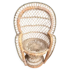 Chaise Paon Miniature Rotin Tressé — Porte-Plante Bohème Vintage — Année 70