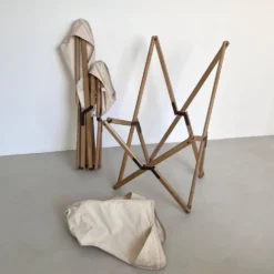 Chaises de jardin vintage en bois et toile blanche