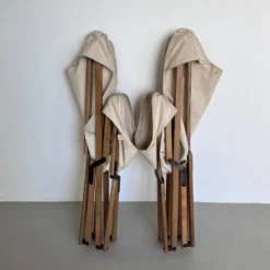 Chaises de jardin vintage en bois et toile blanche