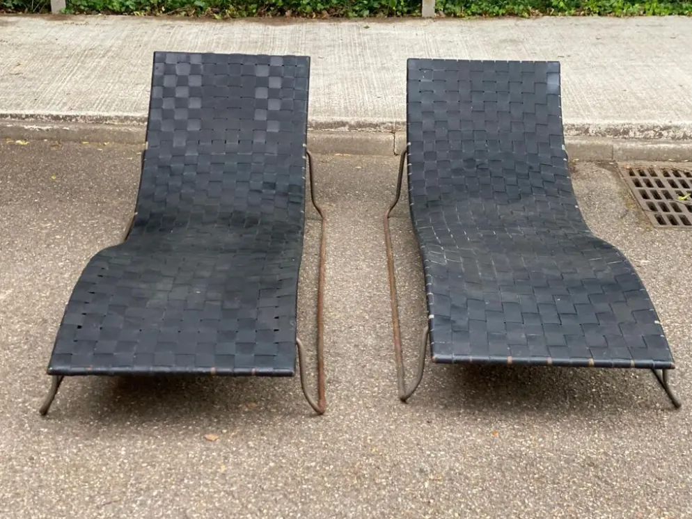 2 chaises longues de jardin en vinyle, années 60