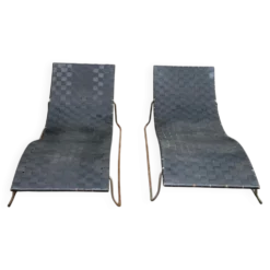 2 chaises longues de jardin en vinyle, années 60