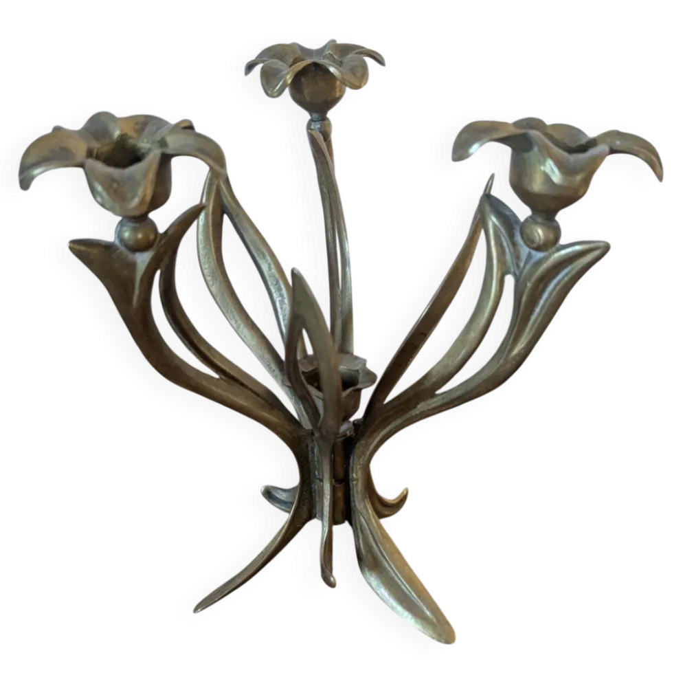 Chandelier fleur Art nouveau en laiton