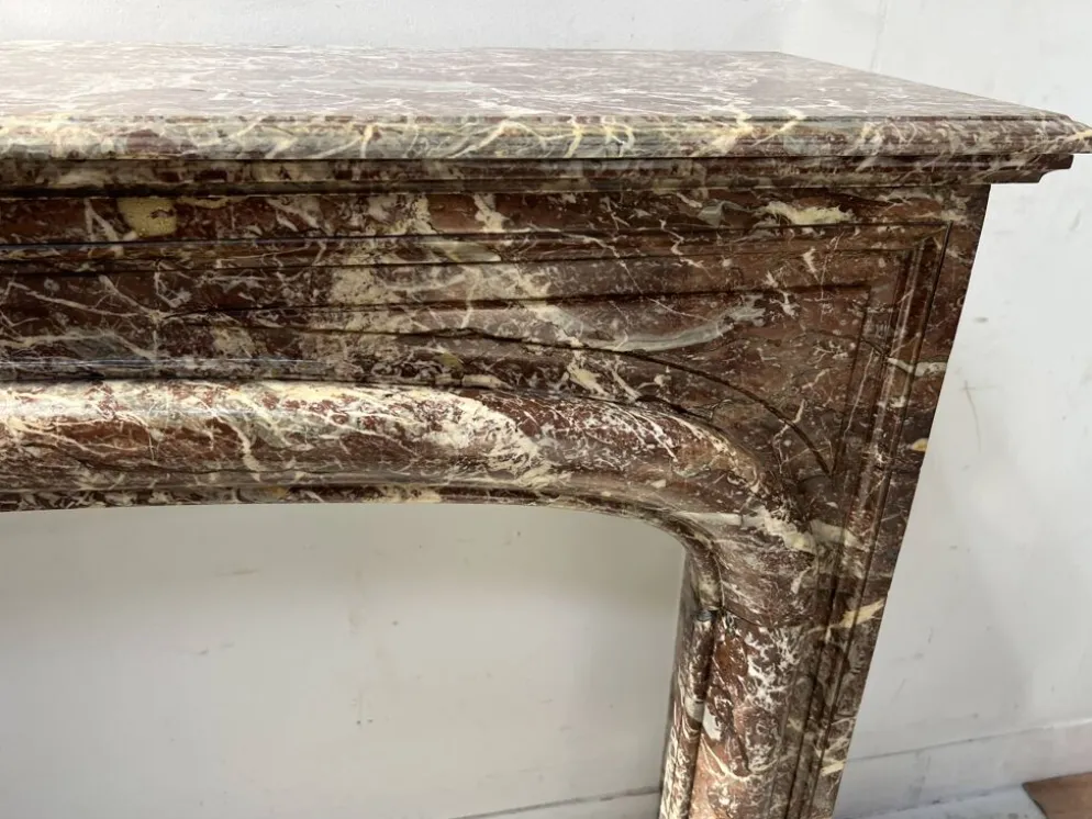 Cheminée de style Louis XIV en marbre rouge moucheté XIX siècle