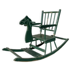 Cheval à bascule année 30 bois peint motif fleuri