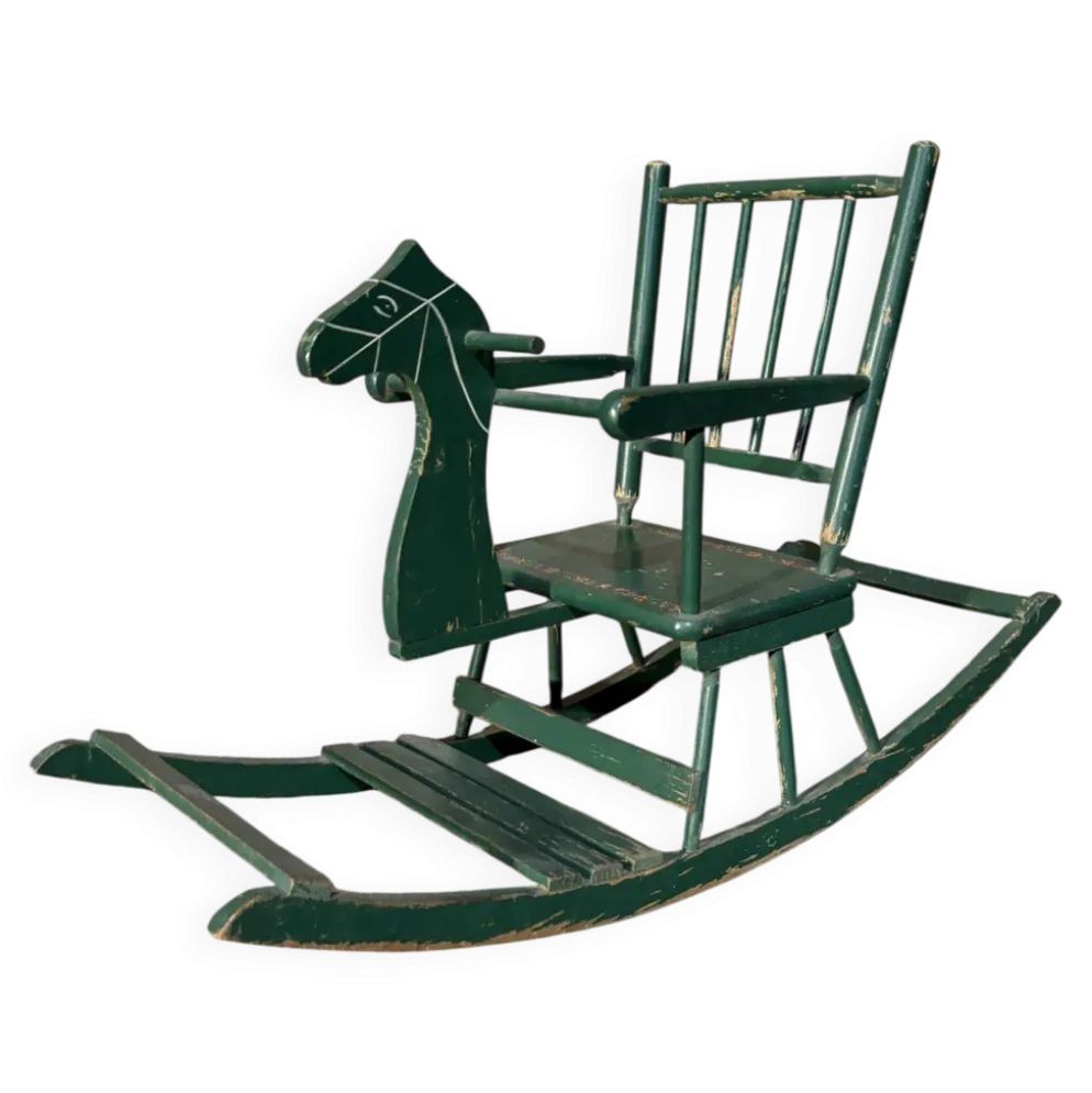 Cheval à bascule année 30 bois peint motif fleuri