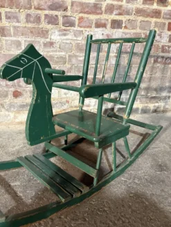 Cheval à bascule année 30 bois peint motif fleuri