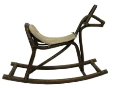 Cheval à bascule en bambou et rotin du milieu du siècle, design années 60 pour enfants