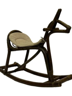 Cheval à bascule en bambou et rotin du milieu du siècle, design années 60 pour enfants