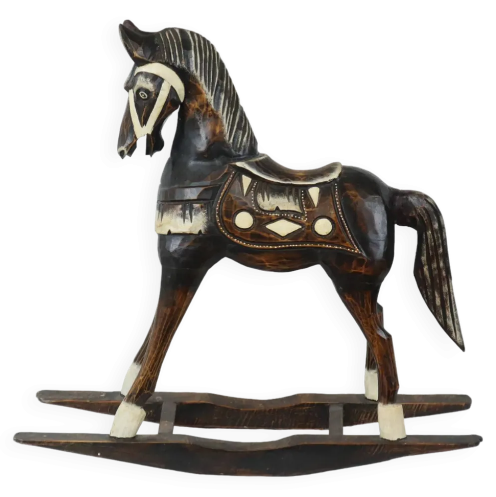 Cheval à bascule en bois, France 1970
